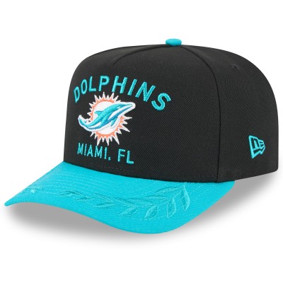 Бейсболка Miami Dolphins New Era Black/Aqua 2025 NFL Draft A-Frame 9FIFTY