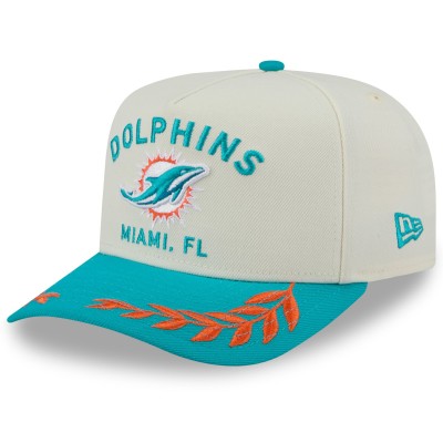 Бейсболка Miami Dolphins New Era Cream/Aqua 2025 NFL Draft A-Frame 9FIFTY
