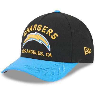 Бейсболка Los Angeles Chargers New Era Black/Powder Blue 2025 NFL Draft 9FORTY A-Frame M-Crown