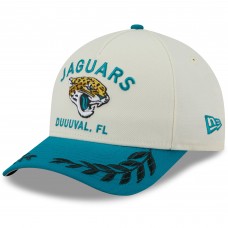 Бейсболка Jacksonville Jaguars New Era Cream/Teal 2025 NFL Draft 9FORTY A-Frame M-Crown