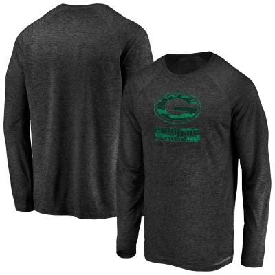 Футболка с длинным рукавом Green Bay Packers Fanatics Black Iconic Striated Dark Logo Raglan