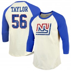 New York Giants Lawrence Taylor Majestic Threads Cream/Red Retired Player Name & Number 3/4 Raglan Sleeve T-Shirt