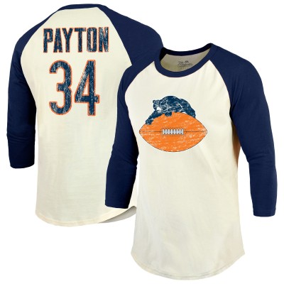 Футболка Chicago Bears Walter Payton Majestic Threads Cream/Navy Retired Player Name & Number 3/4 Raglan Sleeve