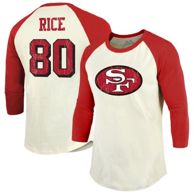 San Francisco 49ers Jerry Rice Majestic Threads Cream/Scarlet Retired Player Name & Number 3/4 Raglan Sleeve T-Shirt