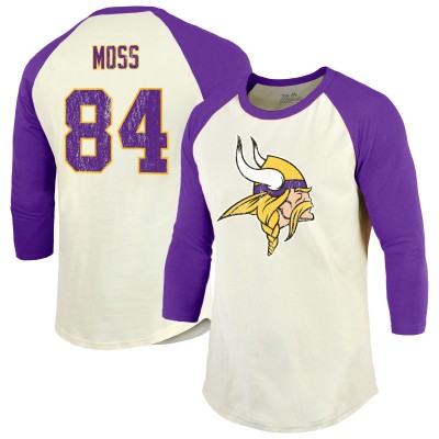 Футболка Randy Moss Minnesota Vikings Majestic Threads Retired Player Name & Number 3/4 Raglan Sleeve&nbsp; - Cream/Purple