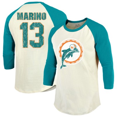 Футболка Miami Dolphins Dan Marino Majestic Threads Cream/Aqua Retired Player Name & Number 3/4 Raglan Sleeve
