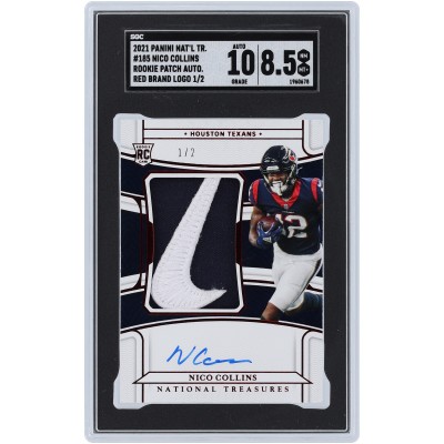 Nico Collins Houston Texans Autographed 2021 Panini National Treasures Nike Swoosh Relic #185 #1/2 SGC Authenticated 8.5/10 Rookie Card