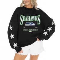 Женская Seattle Seahawks Gameday Couture Black Rhinestone Star Sleeve Settle the Score Oversized Tri-Blend Pullover