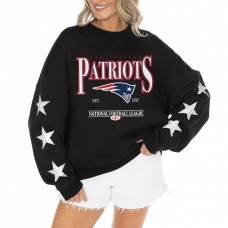 Женская New England Patriots Gameday Couture Black Rhinestone Star Sleeve Settle the Score Oversized Tri-Blend Pullover