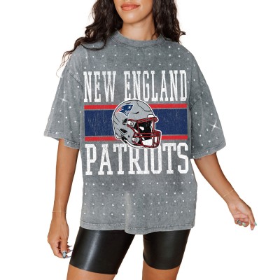 Женская New England Patriots Gameday Couture Gray Oversized Mini Rhinestone Classic T-Shirt