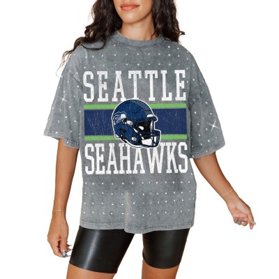  Женская футболка Seattle Seahawks Gameday Couture Gray Oversized Mini Rhinestone Classic