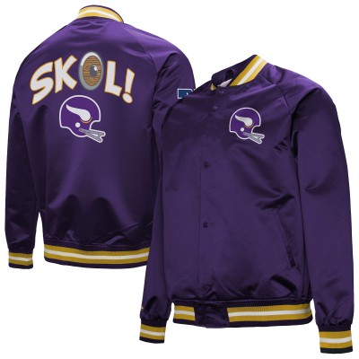 Minnesota Vikings Mitchell & Ness Purple Vintage Double Down Satin Raglan Full-Snap Jacket