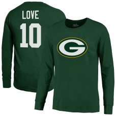Футболка с длинным рукавом Green Bay Packers Jordan Love Majestic Threads Green Name & Number