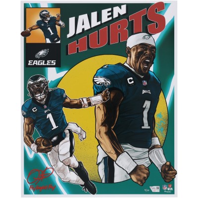 Jalen Hurts Philadelphia Eagles Autographed Fanatics Authentic 16 x 20 Photo Print with Fly Eagles Fly Inscription - Art by Brian Kong - Limited Edition of 10