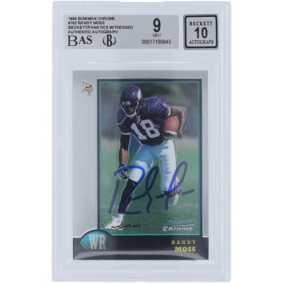 Randy Moss Minnesota Vikings Autographed 1998 Bowman Chrome #182 Beckett Fanatics Witnessed Authenticated 9/10 Rookie Card