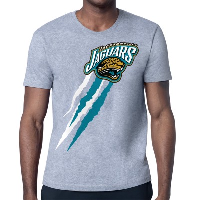 Jacksonville Jaguars Starter Heather Gray Retro Team Logo Color Scratch T-Shirt