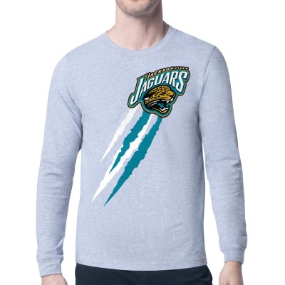 Jacksonville Jaguars Starter Heather Gray Retro Team Logo Color Scratch Long Sleeve T-Shirt