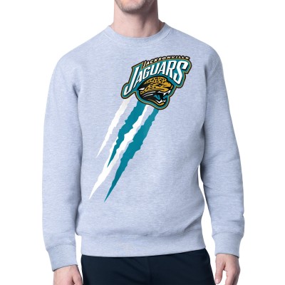 Jacksonville Jaguars Starter Heather Gray Retro Team Logo Color Scratch Pullover Sweatshirt