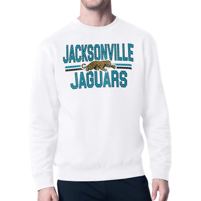 Jacksonville Jaguars Starter White Mesh Look Retro Team Logo Pullover Sweatshirt