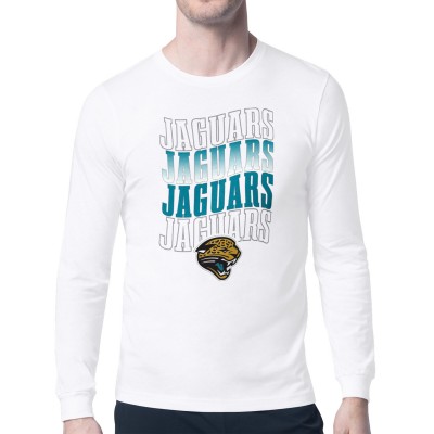 Jacksonville Jaguars Starter White Repeat Wordmark Retro Team Logo Long Sleeve T-Shirt