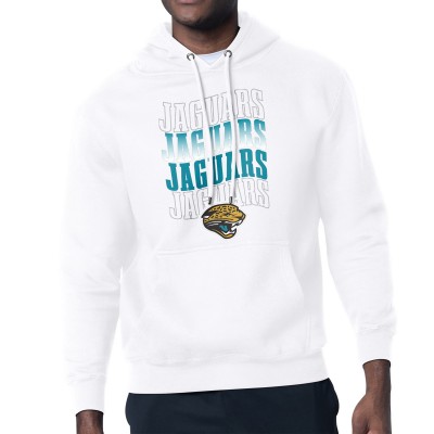 Jacksonville Jaguars Starter White Repeat Wordmark Retro Team Logo Pullover Hoodie