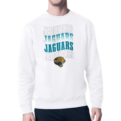 Jacksonville Jaguars Starter White Repeat Wordmark Retro Team Logo Pullover Sweatshirt