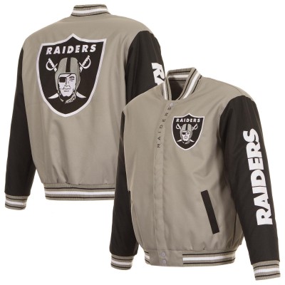 Las Vegas Raiders JH Design Gray Twill Full-Zip Jacket
