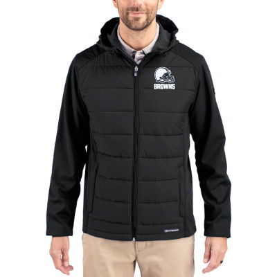 Куртка Cleveland Browns Cutter & Buck Black Evoke Hybrid Eco Softshell Recycled Full-Zip Hooded