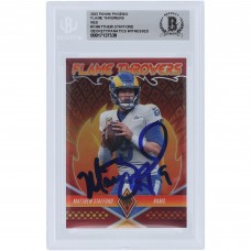 Matthew Stafford Los Angeles Rams Autographed 2022 Panini Phoenix Flame Throwers Red #FT-3 #/199 Beckett Fanatics Witnessed Authenticated Card Matthew Stafford Los Angeles Rams Autographed 2022 Panini Phoenix Flame Throwers Red #FT-3 #/199 Beckett Fanatics Witnessed Authenticated Card