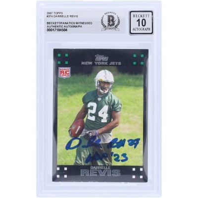 Darrelle Revis New York Jets Autographed 2007 Topps #374 Beckett Fanatics Witnessed Authenticated 10 Rookie Card with HOF 23 Inscription