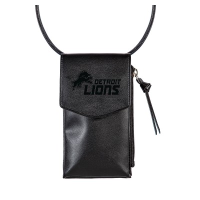 Detroit Lions Black Hybrid Leather Crossbody Cell Phone Wallet