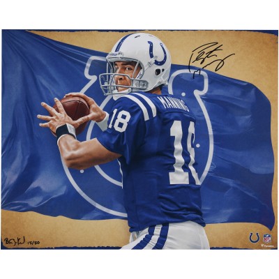 Peyton Manning Indianapolis Colts Autographed Fanatics Authentic 16 x 20 Photo Print - Art by Brian Konnick - Limited Edition of 50