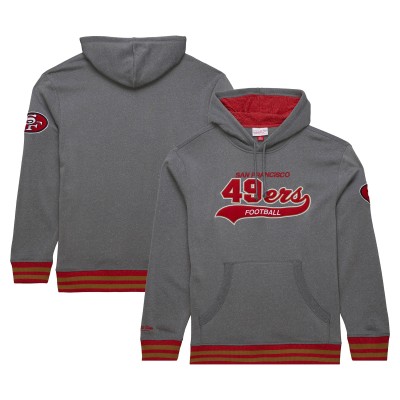 San Francisco 49ers Mitchell & Ness Heather Gray Vintage Logo Snow Washed Fleece Pullover Hoodie