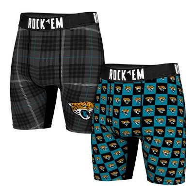 Jacksonville Jaguars Rock Em Socks Two-Pack Plaid and Checkerboard Boxer Briefs