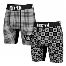 Las Vegas Raiders Rock Em Socks Two-Pack Plaid and Checkerboard Boxer Briefs