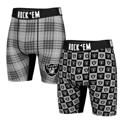 Las Vegas Raiders Rock Em Socks Two-Pack Plaid and Checkerboard Boxer Briefs