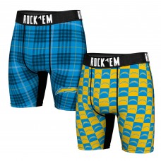 Los Angeles Chargers Rock Em Socks Two-Pack Plaid and Checkerboard Boxer Briefs Los Angeles Chargers Rock Em Socks Two-Pack Plaid and Checkerboard Boxer Briefs