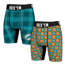 Miami Dolphins Rock Em Socks Two-Pack Plaid and Checkerboard Boxer Briefs Miami Dolphins Rock Em Socks Two-Pack Plaid and Checkerboard Boxer Briefs