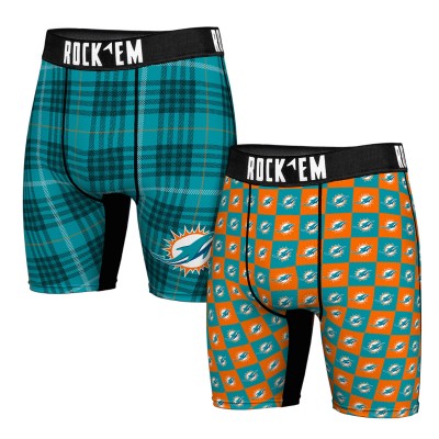 Miami Dolphins Rock Em Socks Two-Pack Plaid and Checkerboard Boxer Briefs