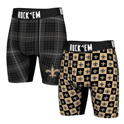 New Orleans Saints Rock Em Socks Two-Pack Plaid and Checkerboard Boxer Briefs