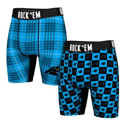 Carolina Panthers Rock Em Socks Two-Pack Plaid and Checkerboard Boxer Briefs