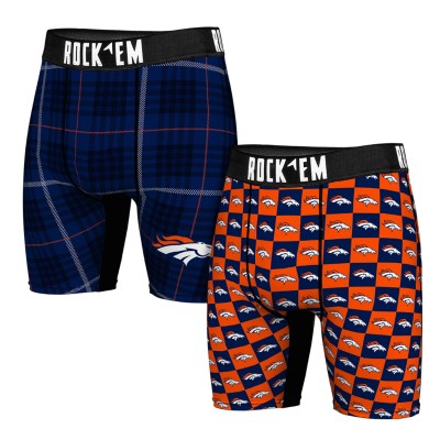 Denver Broncos Rock Em Socks Two-Pack Plaid and Checkerboard Boxer Briefs