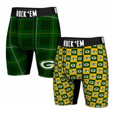 Green Bay Packers Rock Em Socks Two-Pack Plaid and Checkerboard Boxer Briefs Green Bay Packers Rock Em Socks Two-Pack Plaid and Checkerboard Boxer Briefs