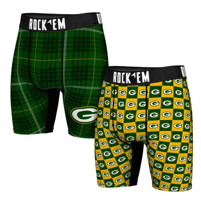 Green Bay Packers Rock Em Socks Two-Pack Plaid and Checkerboard Boxer Briefs