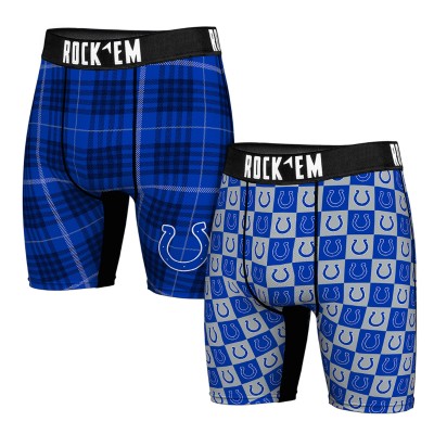 Indianapolis Colts Rock Em Socks Two-Pack Plaid and Checkerboard Boxer Briefs
