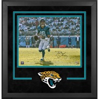 Trevor Lawrence Jacksonville Jaguars Autographed Fanatics Authentic Deluxe Framed 16 x 20 Horizontal Teal Jersey Rollout Photograph