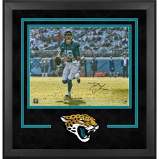 Trevor Lawrence Jacksonville Jaguars Autographed Fanatics Authentic Deluxe Framed 16 x 20 Horizontal Teal Jersey Rollout Photograph