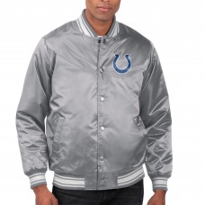 Indianapolis Colts Starter Gray Printed Team Logo Satin Varsity Full-Snap Jacket
