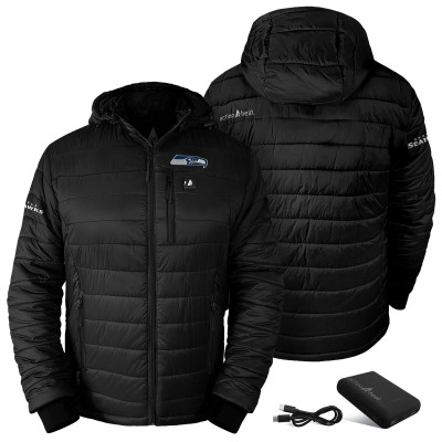 Seattle Seahawks ActionHeat Black 5V Battery Heated Insulated Puffer Full-Zip Hoodie Jacket