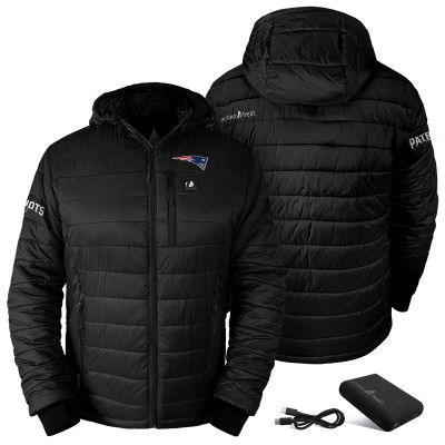New England Patriots ActionHeat Black 5V Battery Heated Insulated Puffer Full-Zip Hoodie Jacket